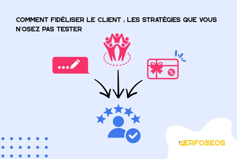 Illustration montrant trois leviers pour fidéliser le client : la création de communauté, les retours et avis clients, et les programmes de récompense. Tous ces éléments convergent vers un client satisfait et engagé.