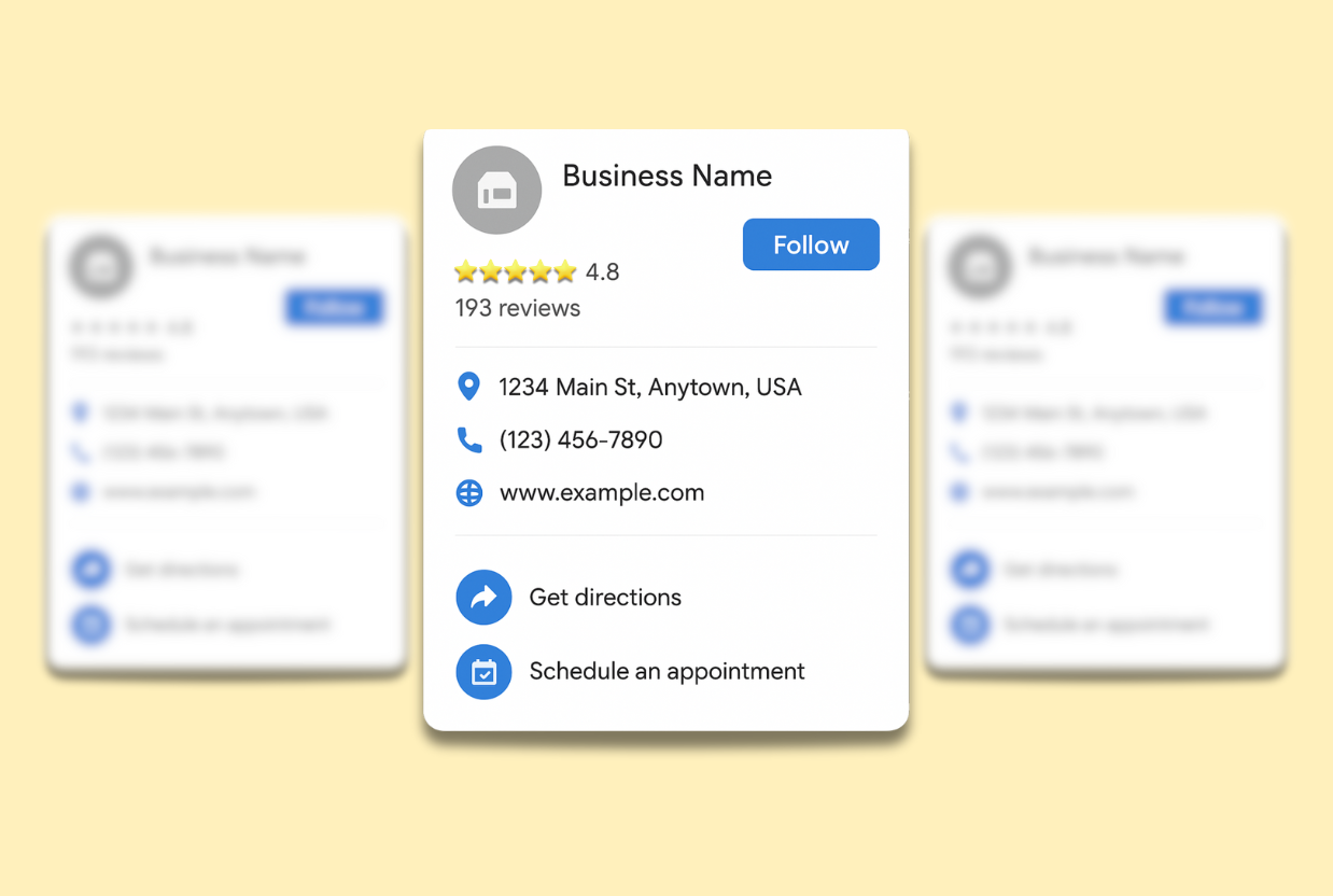 Illustration d’une fiche Google Business Profile avec une note élevée et de nombreux avis clients, montrant comment obtenir avis Google pour améliorer la visibilité locale d’un commerce grâce à la stratégie d’avis clients proposée par Perfoséos.